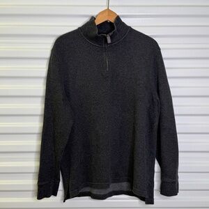 Charles Tyrwhitt 100% Cotton Mens L Quarter 1/4 Zip Mock Neck Dark Grey Pullover